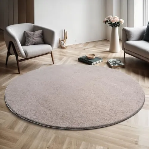 the carpet Relax Moderner Flauschiger Kurzflor Teppich 200 x 200 cm Rund - Eleganter Kurzflor Teppich in weicher Felloptik, ideal für Wohnzimmer oder Schlafzimmer. Waschbar bis 30 Grad, rutschfest und pflegeleicht – perfekt für jedes Zuhause.