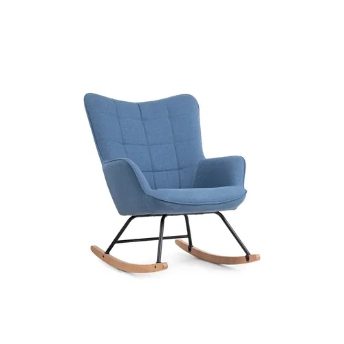 byLIVING Schaukelstuhl RICHIE - Stilvoller Relaxsessel mit FSC-zertifiziertem Holz - Schaukelstuhl mit hochwertigem blauen Webstoff und massiven Buchen-Kufen, ideal für entspanntes Sitzen und nachhaltige Einrichtung.