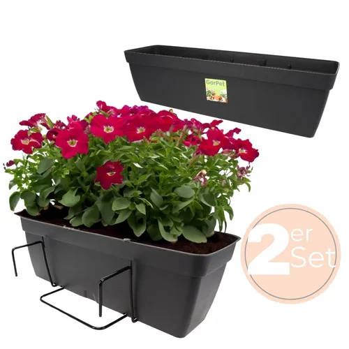 2x Blumenkasten Balkon Geländer Halterung 60 cm Anthrazit