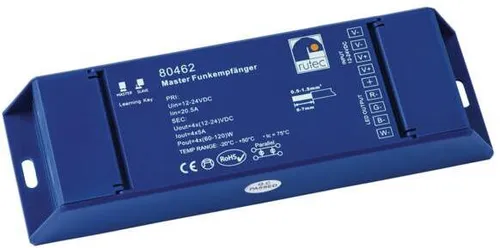 RUTEC Funk-Empfänger 1k 80462 - Lampenzubehör für drahtlose Steuerung, ideal für flexible Beleuchtungslösungen mit 5 Farbkanälen und einfachem RF-Betrieb.