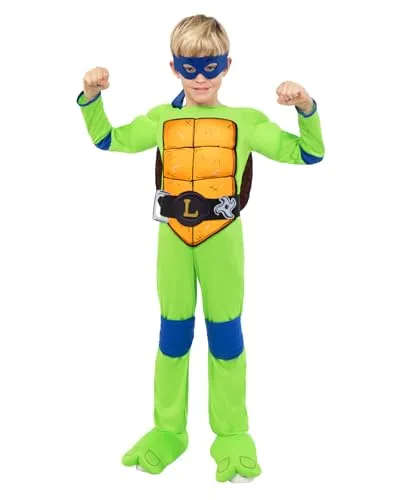 Funidelia Offizielles Leonardo Teenage Mutant Ninja Turtles Kostüm für Jungen und Mädchen mit Overall, Panzer und Maske, Ninja Anzug Kinder, Karneval, Halloween und Partys – Größe 5-6 Jahre