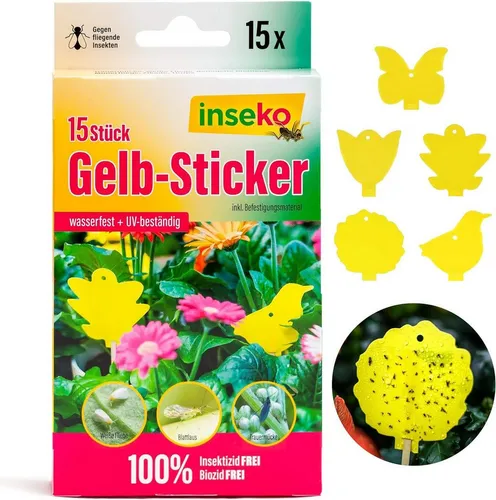 Inseko Klebefalle 15 x inseko Profi Gelbsticker Gelbtafeln Gelbfalle Fliegenfalle, umweltfreundlich & giftfrei