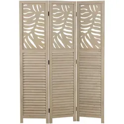 Homestyle4u Paravent Raumteiler Holz Beige mit Blattmuster - Paravent aus Holz, 3-teilig und faltbar, ideal als Sichtschutz und Raumteiler mit stilvollem Blattmuster für eine Wohlfühlatmosphäre in jedem Raum.