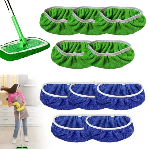 Stück Feuchte Bodentücher, Wiederverwendbar Bodentücher Trocken Mikrofaser Wischmopp Bezug Bodenwischer Nass für Reinigung Fliesen Hartböden (Blau + Grün) 10