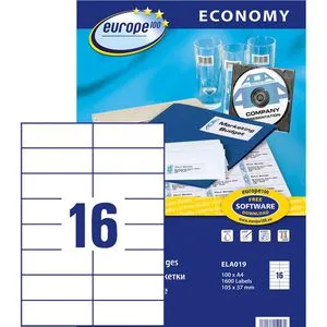 Europe100 Universaletiketten ELA019, weiß, 105 x 37mm, 100 Blatt, 1600 Stück