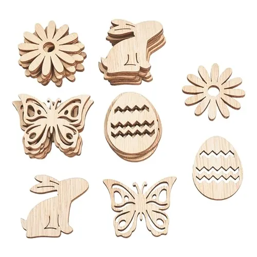 VBS Streuteile Rayen 24 Stk. aus Sperrholz 4 Motive 3.5-4.0 cm für Ostern Deko Karten Geschenke Tischdeko 0.3 cm Stärke