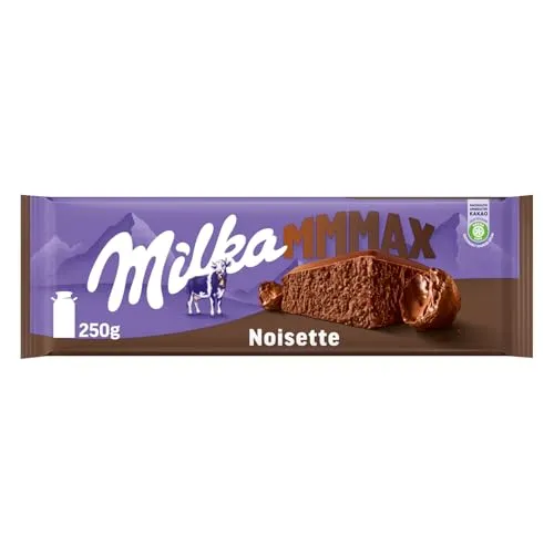 Milka MMMAX Noisette – Alpenmilch-Schokolade mit Haselnussfüllung - Schokoladenriegel mit zart-cremiger Haselnussfüllung, ideal für puren Genussmoment. Entdecke die köstlichen Schichten der Milka MMMAX und erlebe maximalen Geschmack!