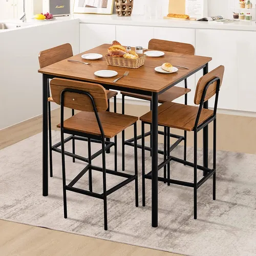 COSTWAY Esstisch mit 4 Barhockern