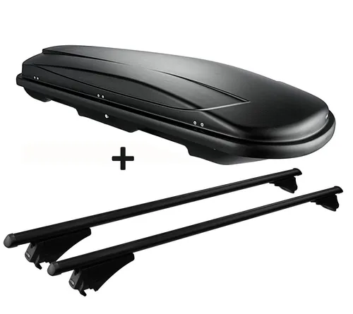 Skibox schwarz VDP JUXT 400 lit + Dachträger Alu für Volvo V40 Cross Country