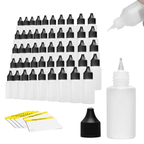 Oputec 50 x 30 ml Liquid-Flaschen Mit Tröpfler | Spar-Paket | Lebensmittelecht | Weiche PE Kunststoff-Set | Leere Liquid-Behälter | Inkl. 50 Beschriftungsetiketten