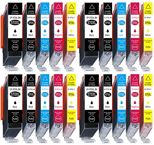 XL Druckerpatronen kompatibel für Canon Pixma MG 5700 & MG 7750 - Kompatibles Multipack mit 20 Tintenpatronen für Canon Drucker: 4x PGI-570BK und 16x CLI-571 in Farben. Hohe Füllmenge für brillante Druckergebnisse und zuverlässige Leistung.