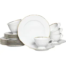 CreaTable - Maria Theresia Kaffeeservice 18-tlg (Gold) - Elegantes 18-teiliges Kaffeeservice für 6 Personen, aus hochwertigem Porzellan mit edlem Goldfinish, ideal für besondere Anlässe und stilvolle Kaffeetafeln.