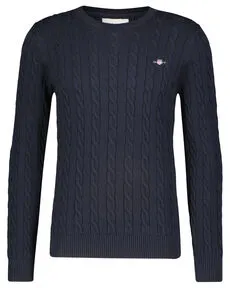 GANT Herren Cotton Cable C-neck Pullover, Evening Blue, XL EU - Pullover für Herren mit Regular Fit und Rundhalsausschnitt, aus weicher Baumwolle mit elegantem Zopfstrickmuster und stilvoller Gant Stickerei auf der Brust.