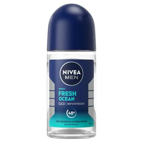 NIVEA Men Fresh Ocean Deodorant Roller, 0% (1 x 50 ml), Deodorant für Herren, 48h Schutz