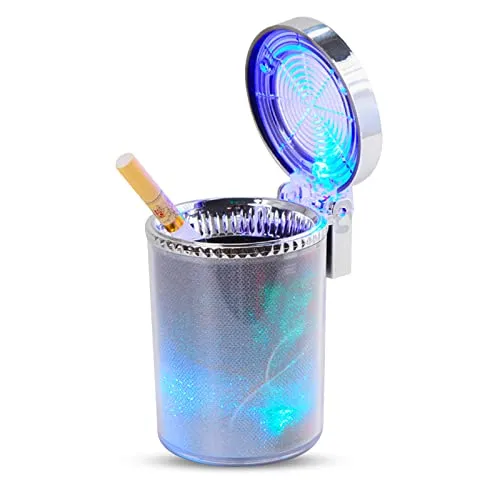 Aschenbecher mit deckel, aschenbecher für draussen mit LED-Licht | Bunte Beleuchtung. Abnehmbarem Ständer. Selbstverlöschender Aschenbecher mit 2 Zigarettenlöchern. Kompakte Größe