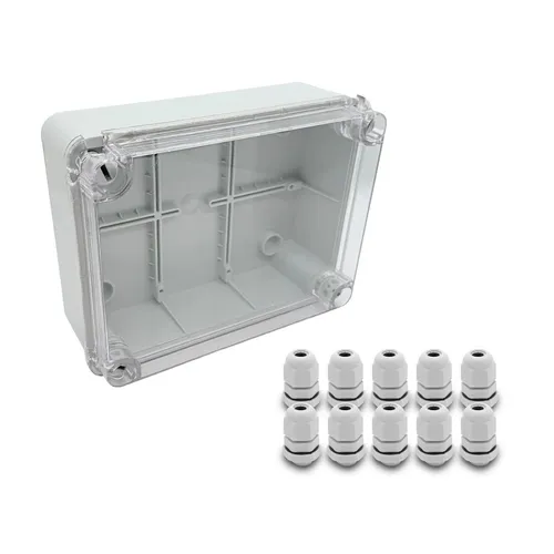 ARLI SET: Abzweigdose IP67 Sichttür Aufputz 310 x 230 x 130 mm + 10x Kabelverschraubungen M12 x 1,5 mm
