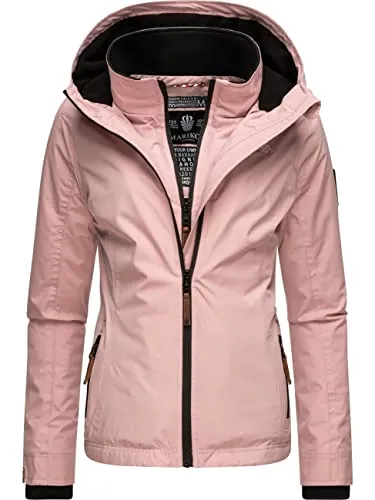 MARIKOO leicht gefütterte Damen Übergangsjacke kurze Sommerjacke mit kuscheligem Fleece-Innenfutter und großer Kapuze Erdbeere Powder Rose Gr. XXL