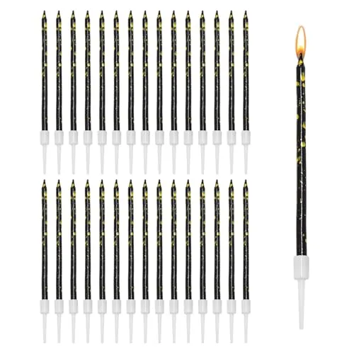 TYFGRT 30-Teiliges Geburtstagskerzen-Set, Geburtstagskerzen Aus Schwarzgold, Geburtstagskuchen-Dekorationskerzen, Kindergeburtstagskerzen, Kuchenkerzen Für Erwachsene
