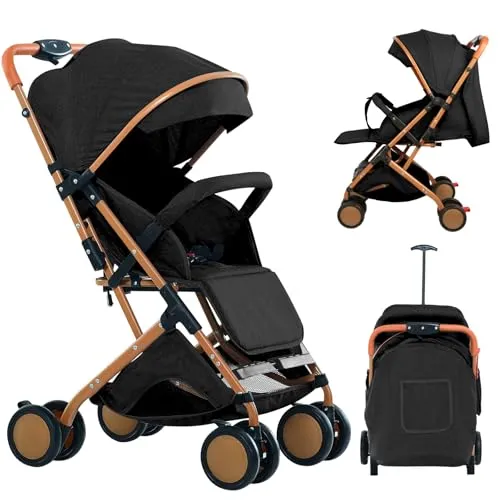 OHMG Kids Kinderwagen mit Babywanne,2 in 1,ultrakompakt,Kompakter Buggy mit Schultergurt,5-Punkt-Gurtsystem,22 kg,Einhandbedienung,Verstellbare Rückenlehne,Motorhaube,Korb,Fußbremse