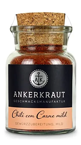 Ankerkraut Chili on Carne, Gewürzmischung für mildes Chili con Carne, kinderfreundlich mild, sodass niemand Feuer fängt, 80 g im Korkenglas