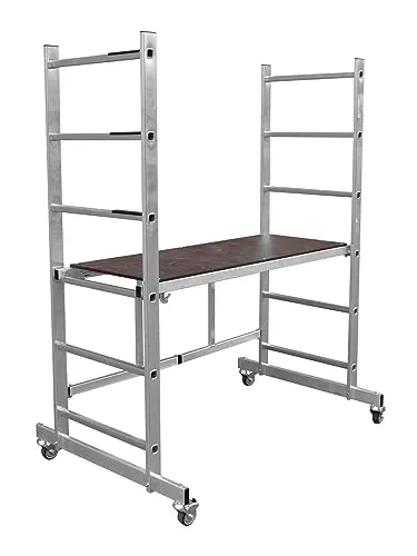 STRUKTURO fahrbares Klappgerüst - Arbeitshöhe 2,90 m - Faltgerüst - Arbeitsgerüst mit Faltrahmen, 150 kg Belastbarkeit, aus Aluminium, für innen und außen