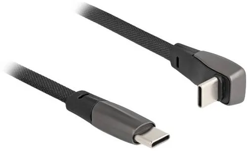 Delock USB-C Kabel 0.14m - USB 2.0 Stecker Schwarz - Flexibles USB Flachbandkabel für die Verbindung von USB-C Geräten. Mit edler Textilummantelung und Metallanschlüssen, ideal für enge Steckdosen. Unterstützt bis zu 60 W Stromversorgung.