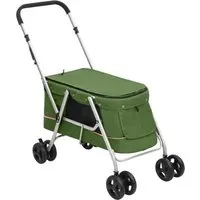 vidaXL Faltbarer Hundewagen Grün 100x49x96 cm - Sonstiger Hundebedarf: Bequemer und tragbarer Hundewagen mit Sonnendach für optimale Sicherheit und Komfort, ideal für Outdoor-Abenteuer.