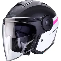 Caberg Soho Zephir Jethelm - Matt Schwarz/Weiß/Pink - S - Motorradhelm mit exzellenter Belüftung, integriertem Sonnenvisier und herausnehmbarer Innenausstattung für hohen Tragekomfort und Sicherheit.