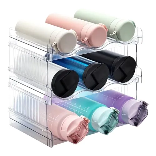 ACEROMT Stapelbarer Flaschenhalter für Kühlschrank, Schrank, Vorratskammer - Wasserflaschenhalter für Küchenschränke Arbeitsplatte Kühlschrank, 3 Stück 9 Flaschen