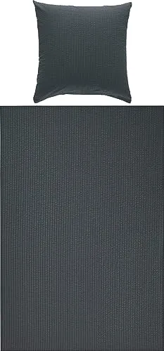 Erwin Müller Bettwäsche-Set Seersucker Uni Serie Rosenheim - Bettwäsche-Set in anthrazit, Größe 80x80 cm / 135x200 cm, pflegeleicht und bügelfrei, ideal für eine luftige und angenehme Nachtruhe.