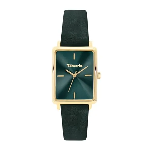 Tamaris Damenuhr - Elegante Armbanduhr mit Lederarmband in Gold und Grün - Die stilvolle Tamaris Damenuhr kombiniert klassisches Design mit modernem Flair. Mit kratzunempfindlichem Glas und einem hochwertigen Echtlederarmband ist sie der perfekte Begleiter für jeden Anlass.