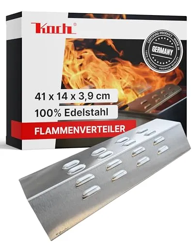 KOCH #28 Rostfreier Flammenverteiler 410 x 140mm für Diverse Gasgrillmodelle - massiver V2A Edelstahl Stärke 1,25mm, 700g - Brennerabdeckung Flammenabdeckung - Hochwertige Qualität Made in Germany!