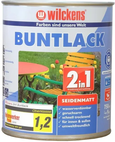 Wilckens 2in1 Acryl Buntlack, seidenmatt, RAL 9010 Reinweiß - Lacke für Innen und Außen, ideal für Holz und Metall. Licht- und wetterbeständig, umweltschonend mit Blauer Engel. Ergiebigkeit: ca. 1,5 m² pro Anstrich.