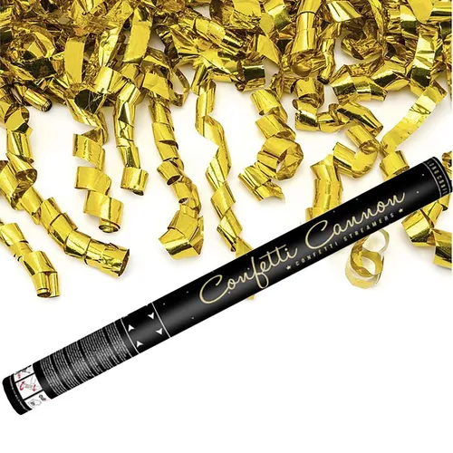 Shooter gold Luftschlangen gekringelt Konfettikanone 60 cm Deko
