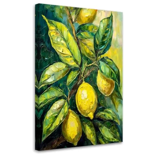 Feeby Leinwandbilder - Deko Bilder - Zitronen Obst Acryl wie gemalt - Canvas 40x60 1tlg- Wandbilder Schlafzimmer - Aesthetic Room Decor - Modern Wanddeko - Bild auf Leinwand - Fertig Gespannd