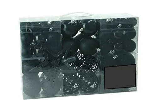 Geschenkestadl 1723S 100 Weihnachtskugeln und Baumspitze Stern aus Kunststoff (Schwarz)