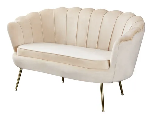 SalesFever Muschel-Sofa – Beige Samt-Stoff mit goldfarbenem Metallgestell - Sofas mit elegantem Design, ideal für stilvolle Wohnräume und höchsten Sitzkomfort.