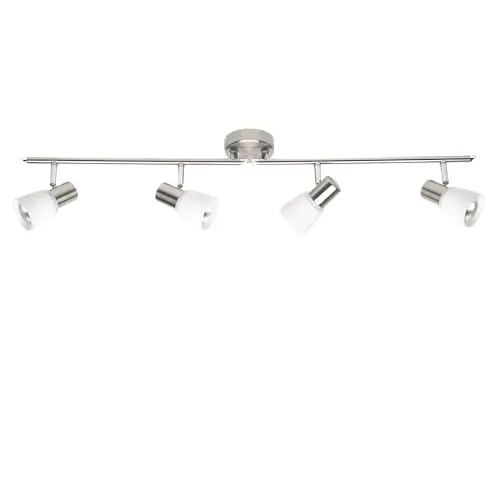 Lightbox drehbares Spotrohr im Lauhaus Stil - 15 x 81 x 17 cm - Deckenstrahler mit weißen Glas Schirmen - schwenkbar - 4 x E14, max. 40 W - aus Metall/Glas - in Eisen/Chrom