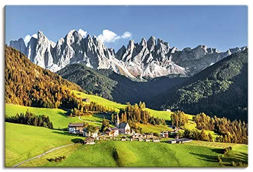 ARTLAND Wanddeko Leinwand Bilder Wandbild 120x80 cm Alpen Berge Landschaft Italien Berge Gebirge Urlaub Santa Maddalena U1TF