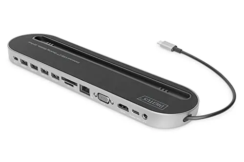 DIGITUS USB-C Docking Station 12-Port - Multifunktional - Weiteres Notebook-Zubehör mit 12 Anschlüssen, unterstützt bis zu 2 externe Monitore in 4K; ideal für einen erweiterten Arbeitsplatz.