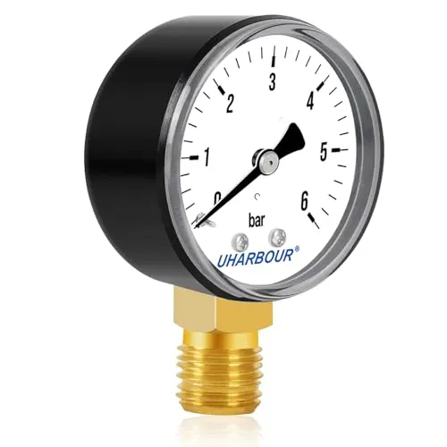 Uharbour Manometer Wasser 0-6 Bar, Manometer 1/4 Zoll, Anschluss unten, 1/4 BSP-Messinganschluss, für Druckluft und Wasser