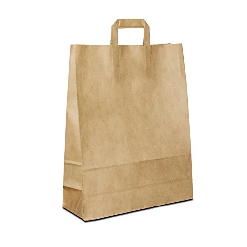 Papiertüten Braun mit Flach-Henkel I 250 Stk. 32+12x40cm I Papiertragetasche für Einzelhandel, Hochzeit, Geburtstag, TO-GO I Geschenktüten aus Kraftpapier I HUTNER