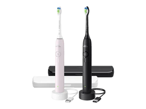 Philips Sonicare 3100 Series HX4072/42 Doppelpack - Elektrische Zahnbürsten - Zwei elektrische Zahnbürsten mit Drucksensor und 3 Putzintensitäten. Inkl. zwei Ladestationen und Reiseetuis für sicheren Transport. Ideal für eine gründliche und sanfte Mundpflege.