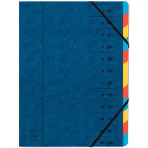 Exacompta Ordnungsmappe 54122E, A4, aus Karton, blau, 12 Fächer