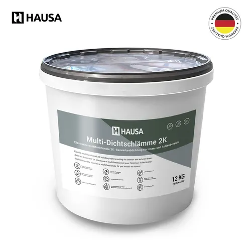 HAUSA Multi-Dichtschlämme 2K 12kg - Wasserabdichtungen für Innen- und Außenbereiche, bietet hervorragende Elastizität und Rissüberbrückung, ideal für Pools und Terrassen, schnelltrocknend und umweltfreundlich.