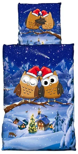One Home Bettwäsche Winter Eulen, Fleece, 2-teilig