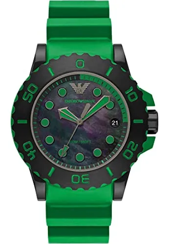 Emporio Armani Quarzuhr AR11440 - Elegante Herrenuhr mit Datum - Herrenuhr mit Quarz-Antrieb, bis 20 bar wasserdicht und stilvollem Design in schwarz-grün, perfekt für jede Gelegenheit.