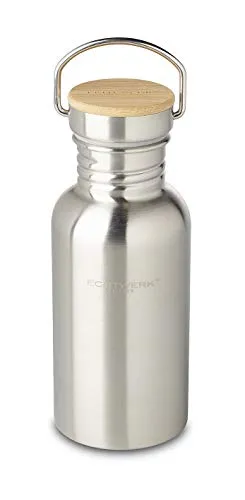 ECHTWERK Praktische Trinkflasche, Wasserflasche, Sportflasche, Isolierflasche, aus hochwertigem Edelstahl, mit Bambusdeckel, für Outdoor-Aktivitäten, Tragegriff, BPA-frei, auslaufsicher, 500 ml