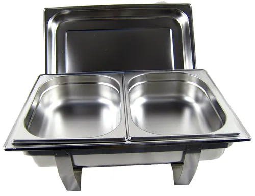 Airbrush-City Edelstahl Speisenwärmer 1/2 extra tief 100mm - Thermobehälter für Buffets, aus hochwertigem Edelstahl für optimale Wärmeleitung und gleichmäßige Verteilung. Ideal für die Gastronomie, inklusive Deckel und Brennpastenbehältern.