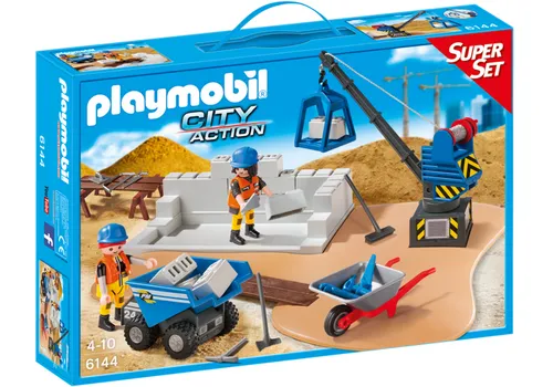 Playmobil 6144 SuperSet Baustelle - Bauarbeiter und Kran für kreative Abenteuer - Bau Set von PLAYMOBIL für unendlichen Spielspaß im Kinderzimmer. Robuste Qualität und altersgerechte Spielfiguren sorgen für sicheres Spielen und kreative Bauprojekte.